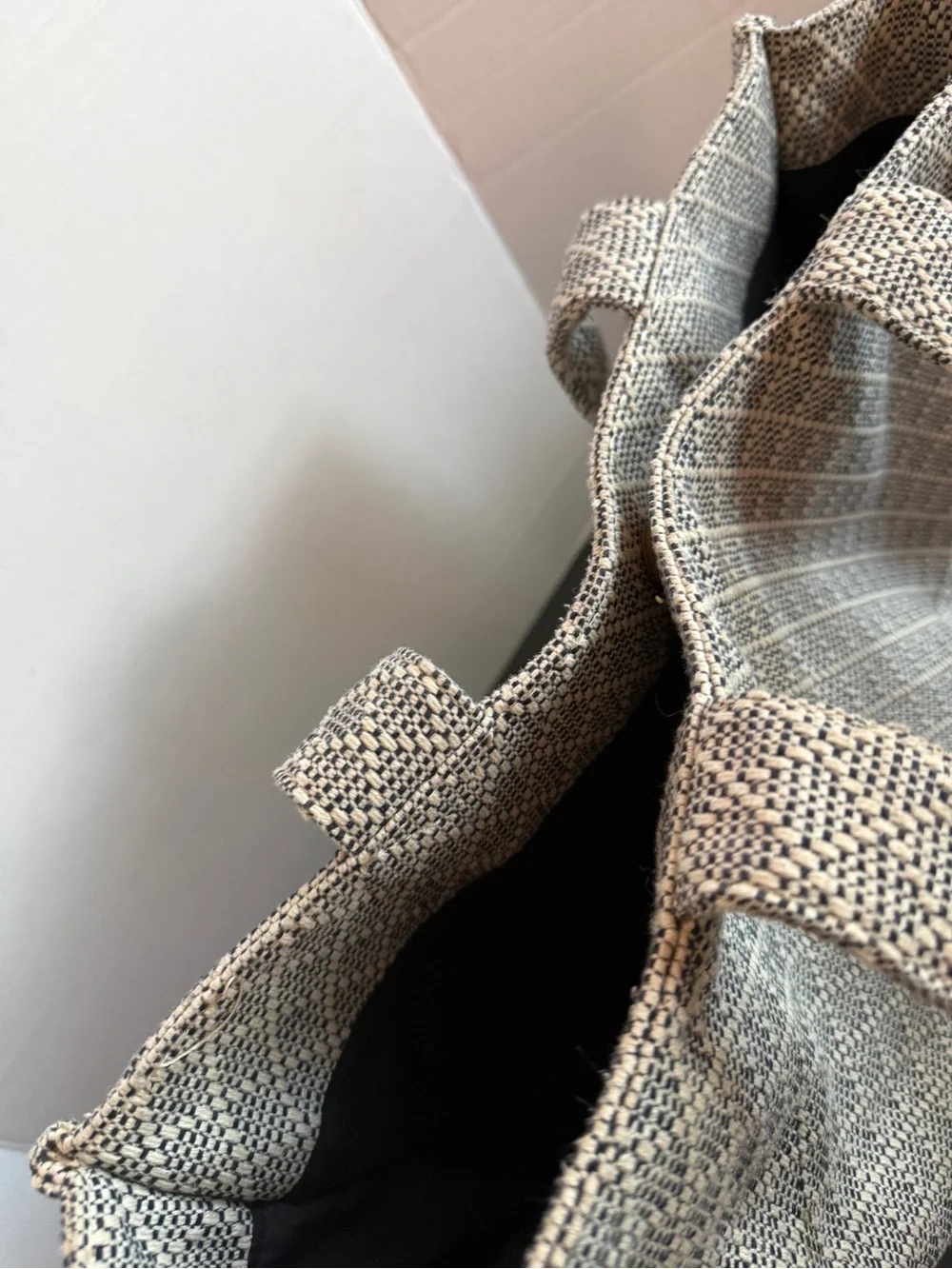 Sonoma Cream and Black Woven Tote with Black Handles